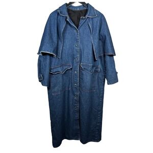 Denim Duster Coat Mens Long Jean Jacket Western Riding Cowboy Winter trench cape